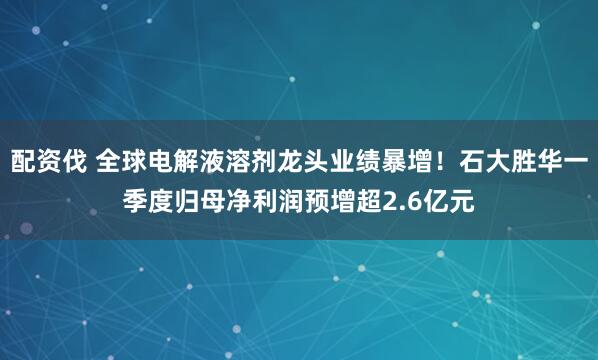 配资伐 全球电解液溶剂龙头业绩暴增！石大胜华一季度归母净利润预增超2.6亿元